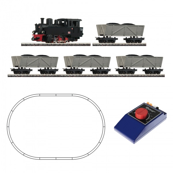 Analogue Starter Set: light railway steam locomotive with turf lorries<br /><a href='images/pictures/Roco/Roco-31029.jpg' target='_blank'>Full size image</a>